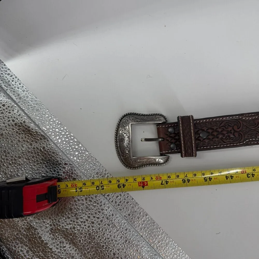 Ariat Western Mens Belt Tooled Leather Embroidered Southwestern Brown SIze 42